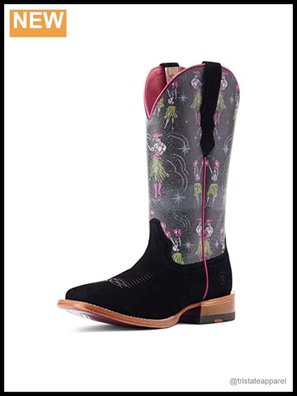 Western Boots Mid Calf Square Toe Pull On Leather ATS Support